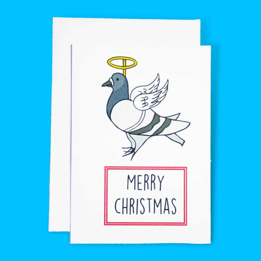 Angel Pigeon Merry Christmas Illustration A6 Card