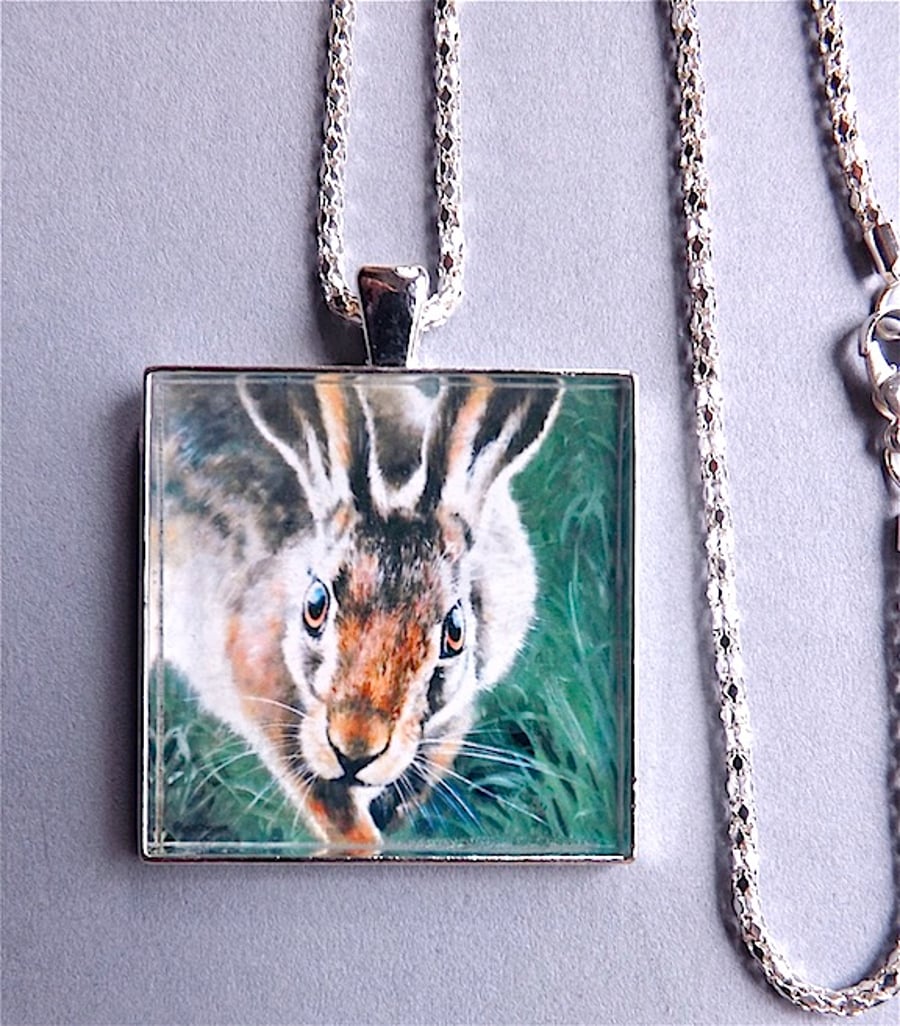 Brown Hare pendant " A close encounter " from original art work.