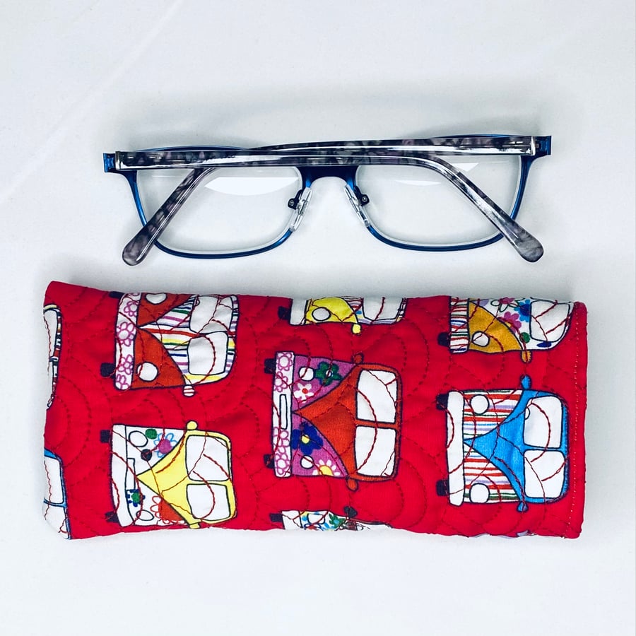 Campervan Soft Quilted glasses case Red 