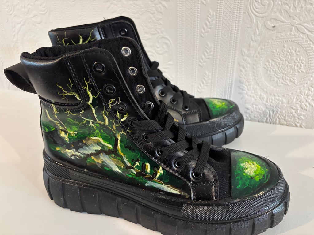 The Dark side, a pair of hand painted boots by Andrew Jenkins 