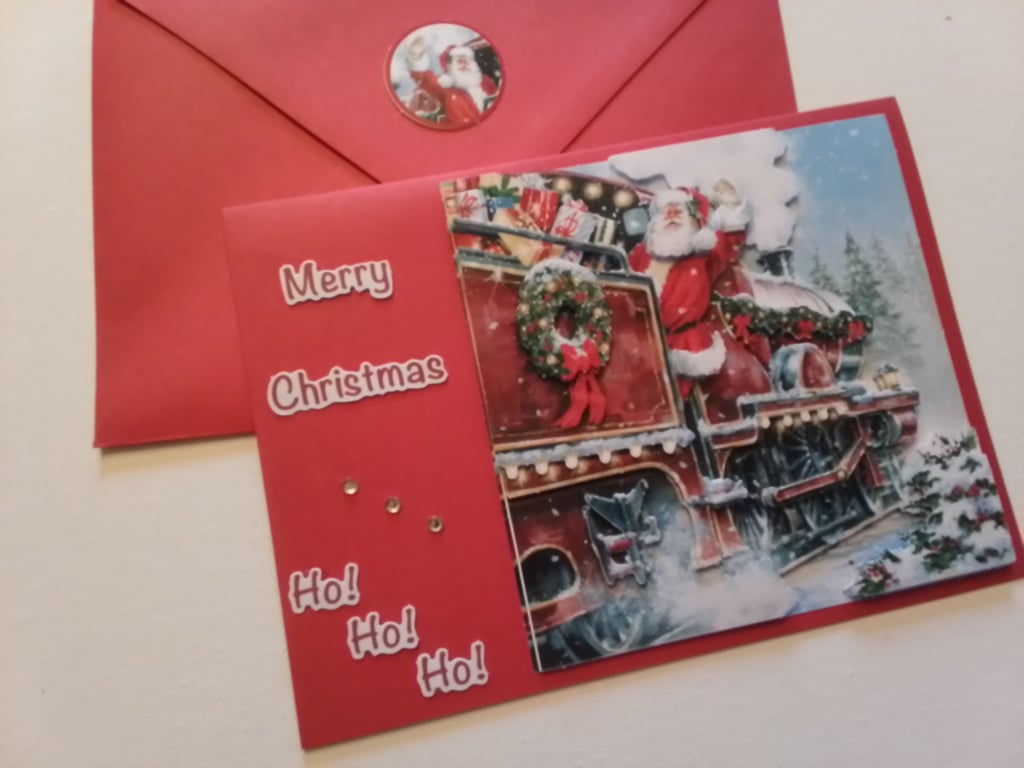 Christmas card. Santa and train. Ref 290