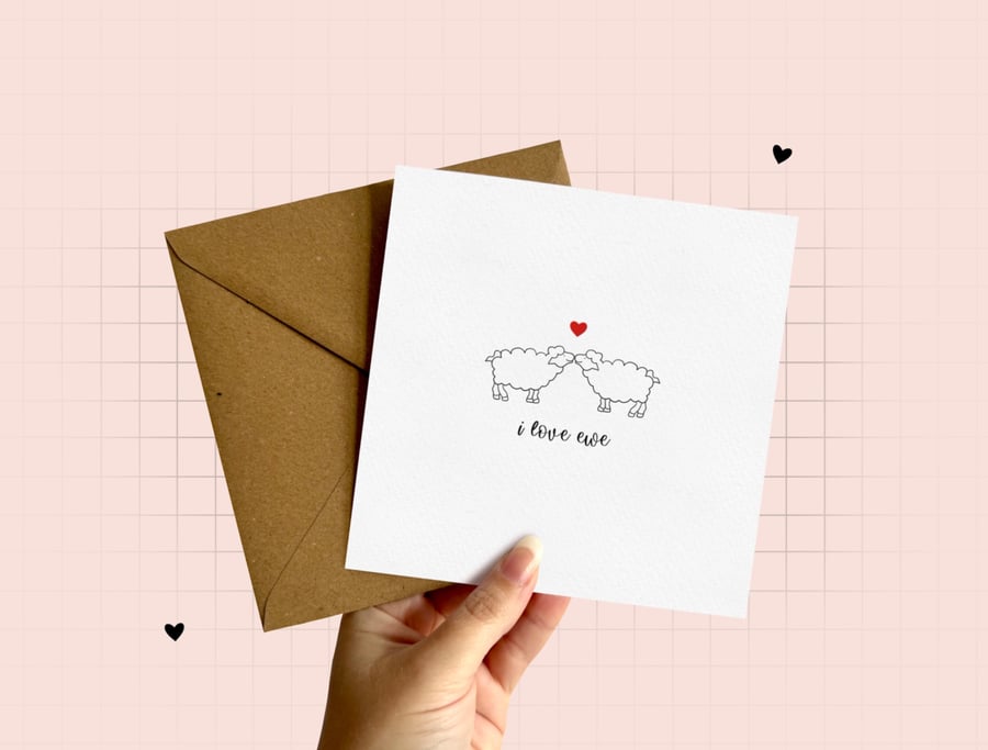 Image of Sheep Love Greeting Card, Sheep Anniversary, Valentine's Day, Birthday Love Card