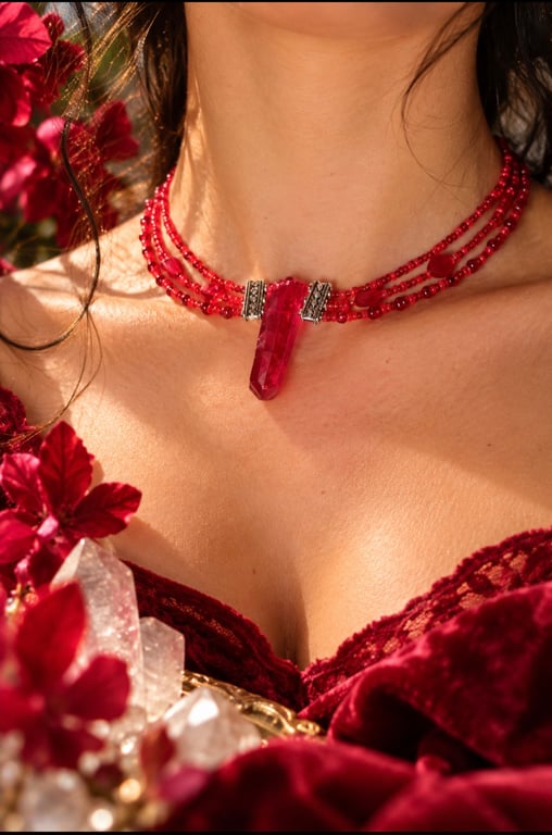 Red Vampire Romance Choker Necklace Quartz Chalcedony