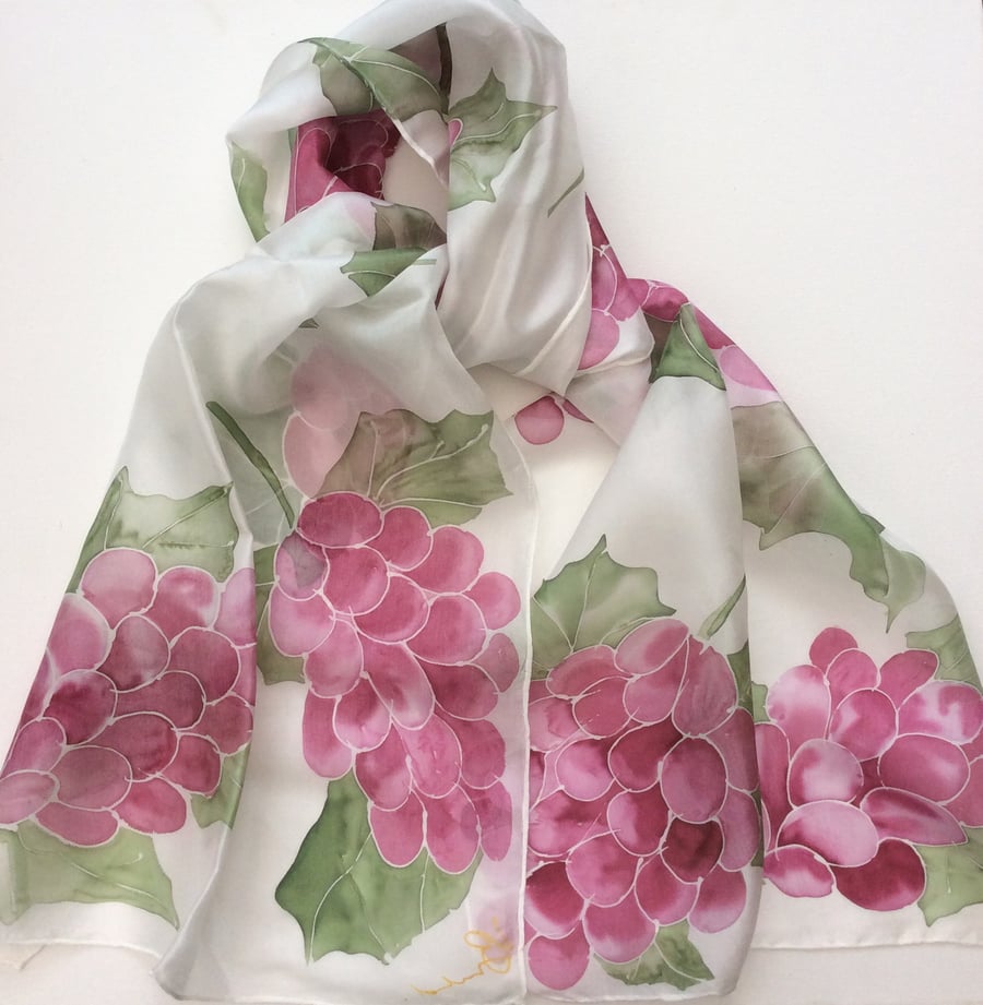Bunches of Grapes hand painted silk scarf
