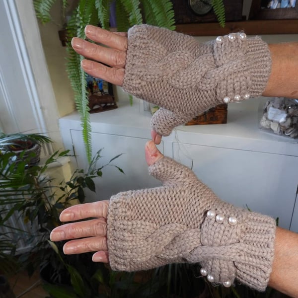 Beige Alize soft and warmy knitted gloves handmade woman gift accessories