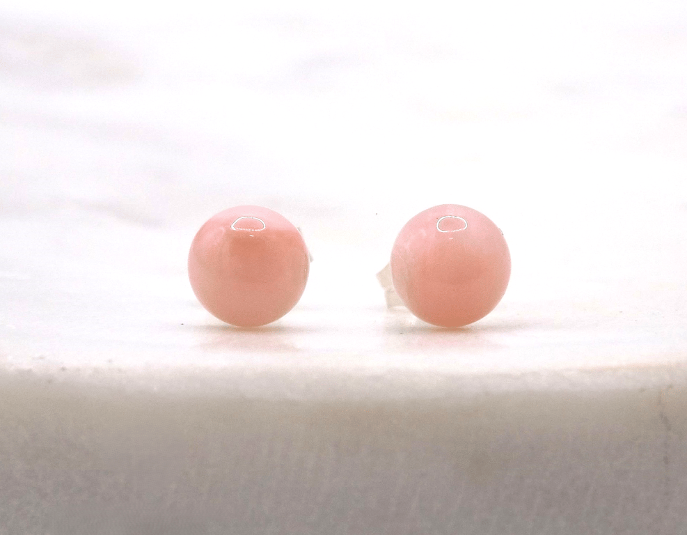 Pink Opal Cabochon 6mm A Quality Gemstone Sterling Silver Stud Earrings.
