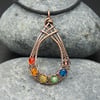 Copper Wire Weave Fishtailed Rainbow Drop Pendant with Faceted Glass Beads