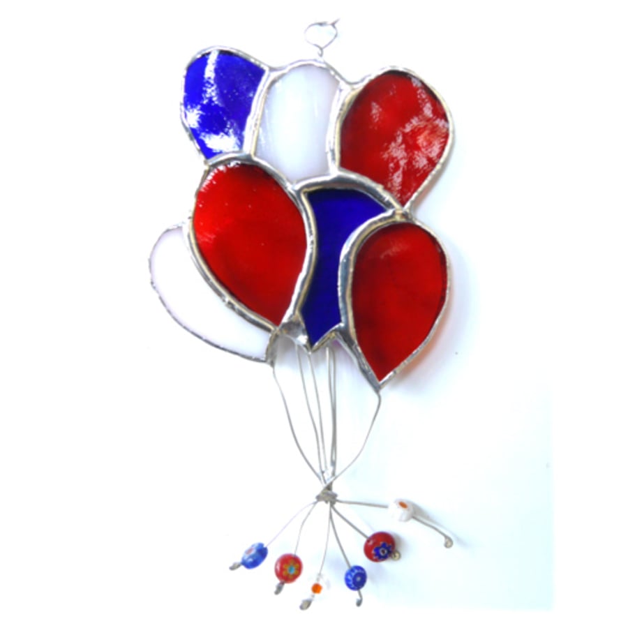 Patriotic Balloons Suncatcher Stained Glass Red White and Blue