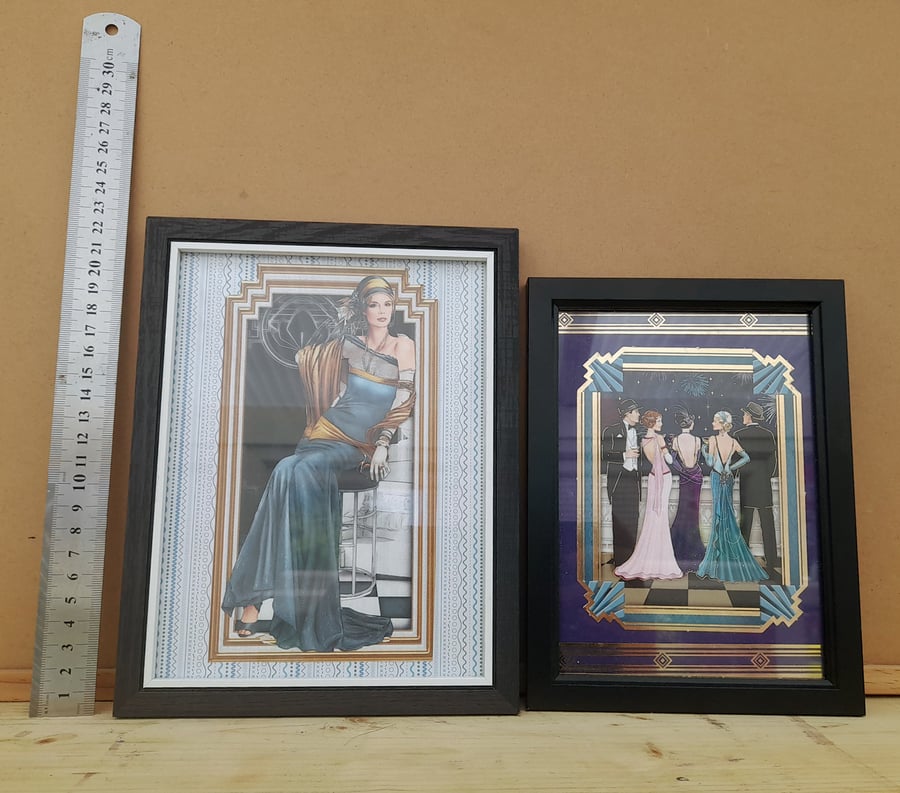 2 Art Deco themed Framed Pictures - FREE delivery