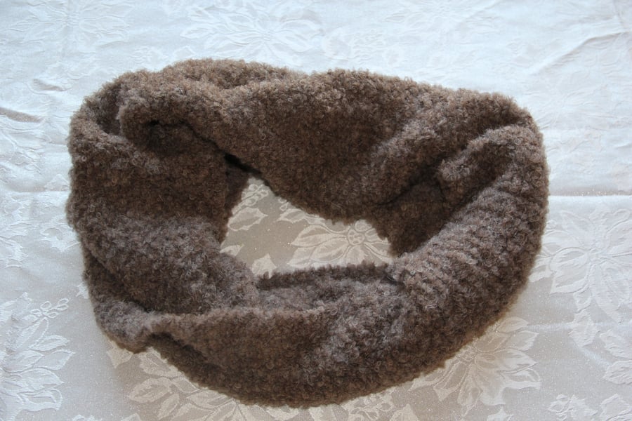Hand Knitted Brown Alpaca & Wool Mix Infinity Scarf