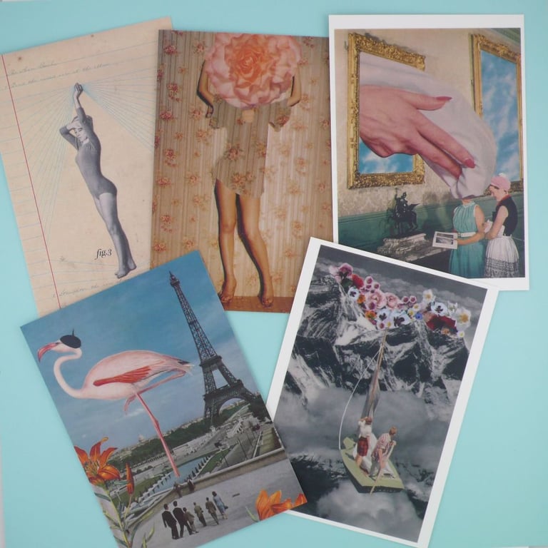 Cute Collage Postcard Set of 5 and Envelopes