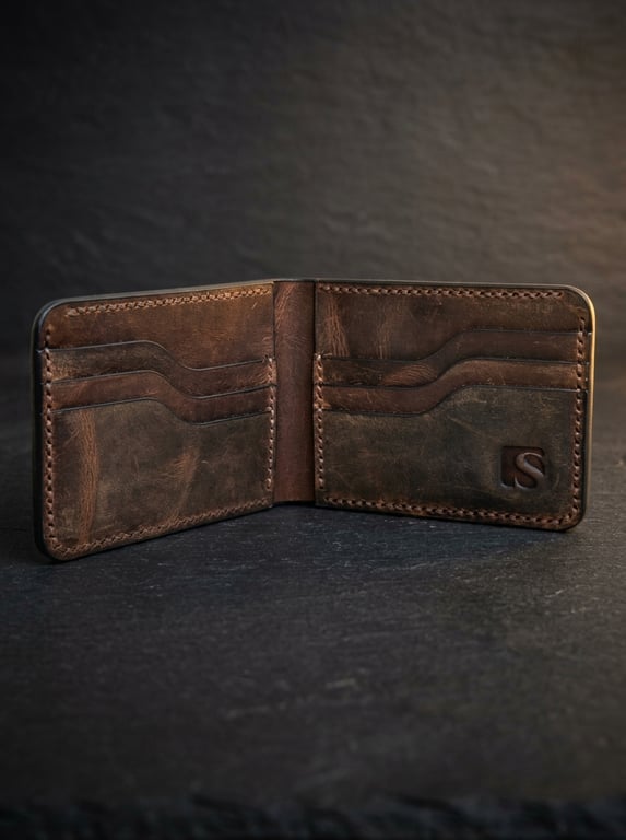 Rustic Brown Full Grain Leather Bifold Wallet 6 Card Slots Mens Wallet UK