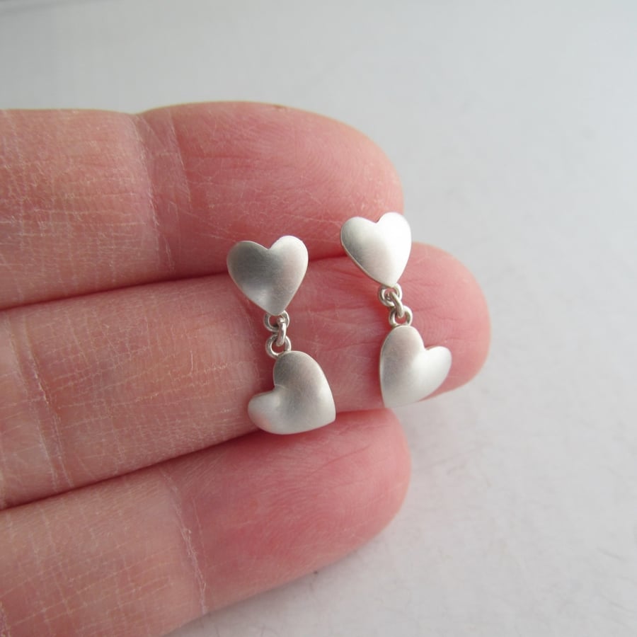 SALE 15% OFF - Double-Heart Silver Earrings 