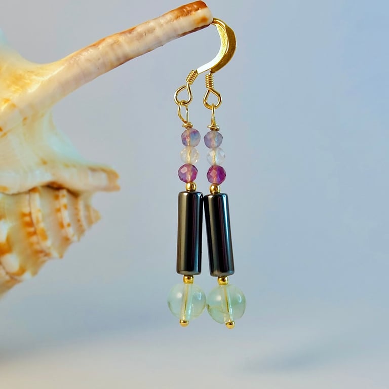 Fluorite & Hematite Earrings, Birthday, Anniversary, Thank You, Gift For Her