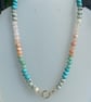 Cool Peach Mixed Gemstone Hand Knotted Beaded Necklace - Image 8