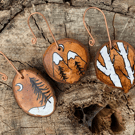 Wooden Christmas decoration, with copper hanging wire, rustic homeware