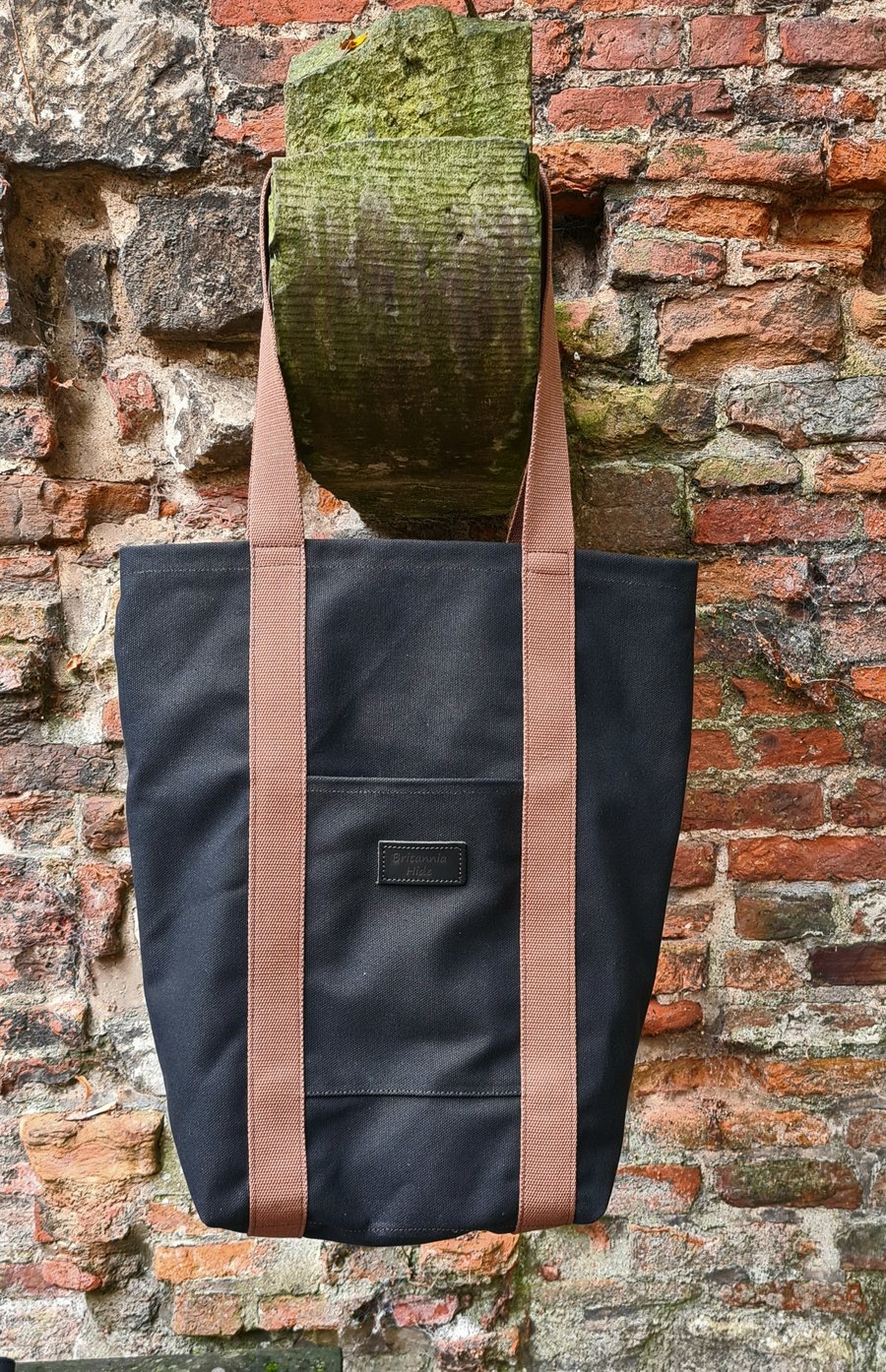 Oversized Canvas Tote Black Brown