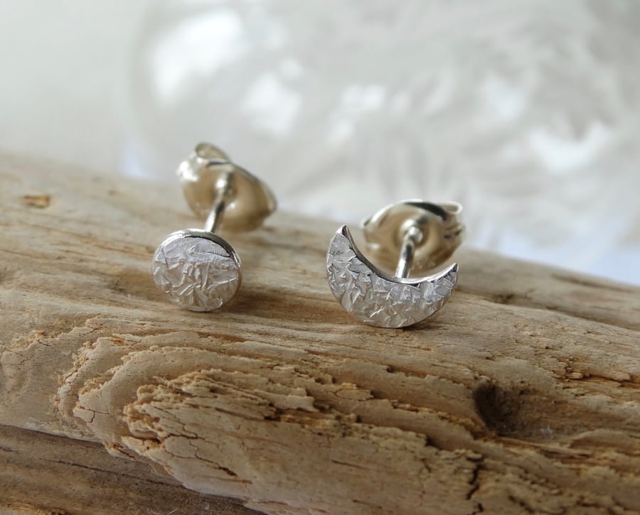 Eco Silver mismatched moon studs