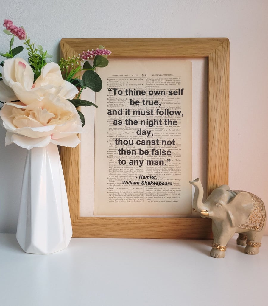 Unframed 1800s Dictionary Page Quote Print - Shakespeare Hamlet - Print Only