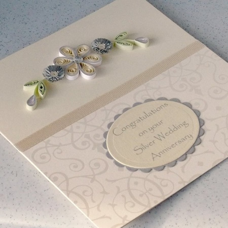 25th anniversary card, congratulations, paper quilling
