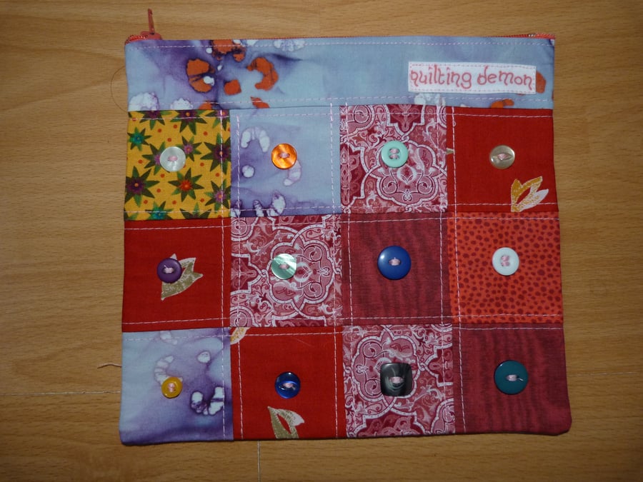 Patchwork Purse with Batik Trim and Button Embellishment