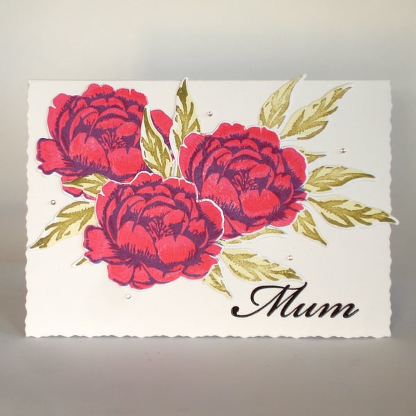 Card for Mum with peonies design