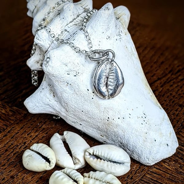 Silver Cowrie shell charm or pendant