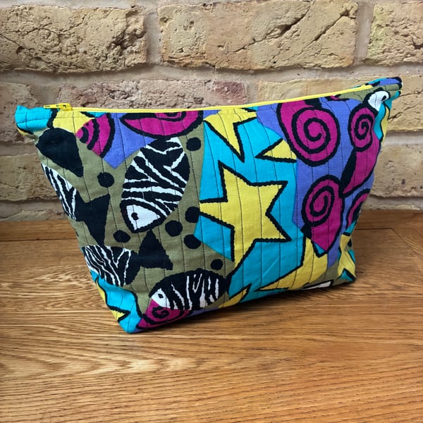 Fish Shells And Stars Print Quilted Fabric Washbag
