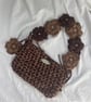 Handmade Crochet Shoulder Bag - Mocha & Chocolate Brown - Floral Flower Strap  - Image 1