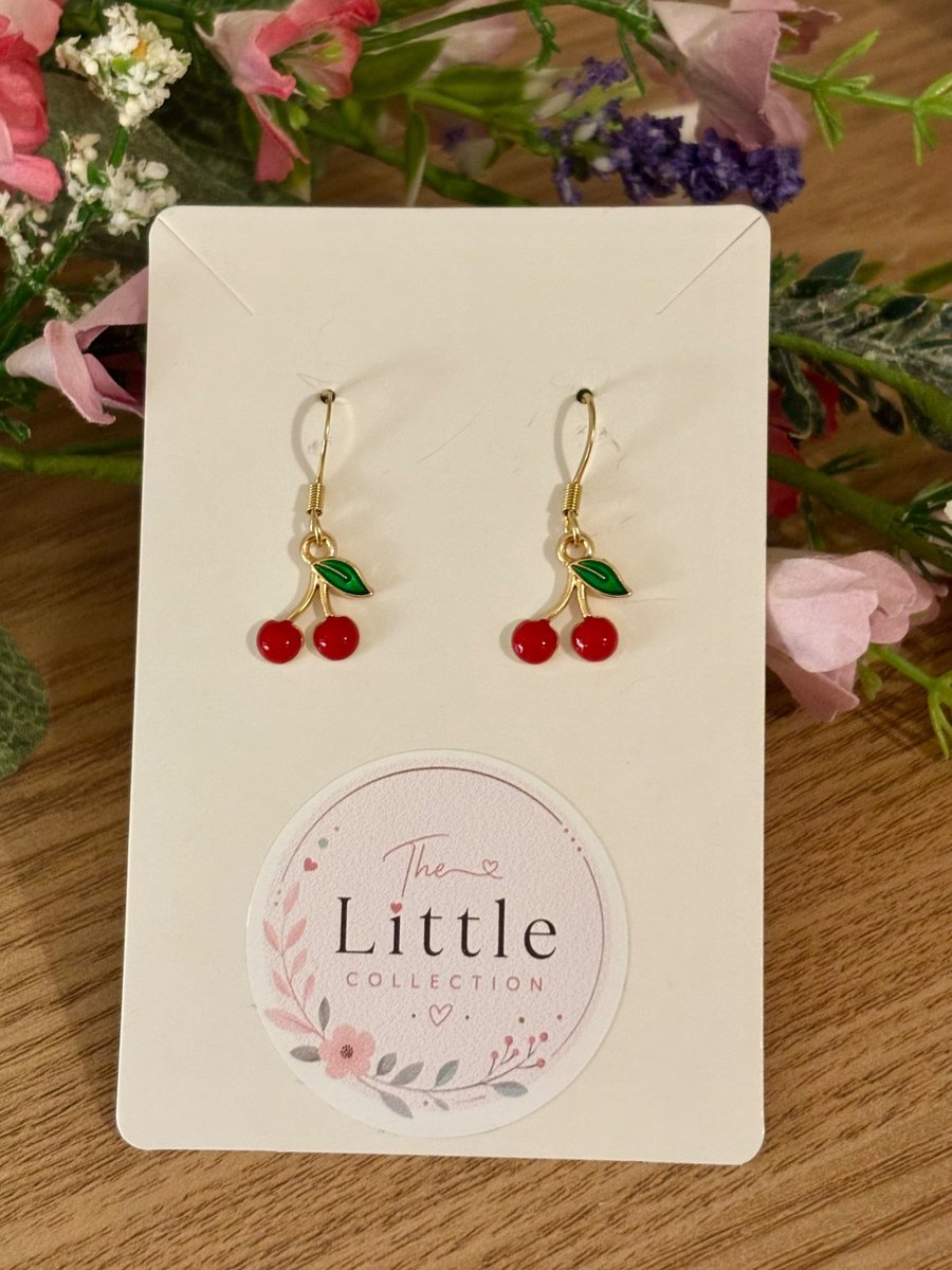 Cherry Dangle Earrings, Fruity Charms, Handmade Jewellery 
