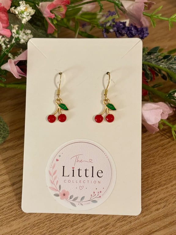 Cherry Dangle Earrings, Fruity Charms, Handmade Jewellery 