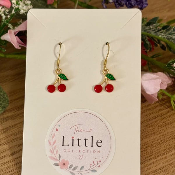 Cherry Dangle Earrings, Fruity Charms, Handmade Jewellery 