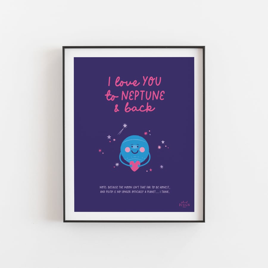 Nursery Wall Art Print – To Neptune and Back, Cute Space Love Illustration, Play