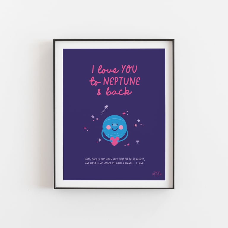 Nursery Wall Art Print – To Neptune and Back, Cute Space Love Illustration, Play