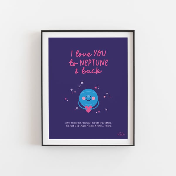 Nursery Wall Art Print – To Neptune and Back, Cute Space Love Illustration, Play