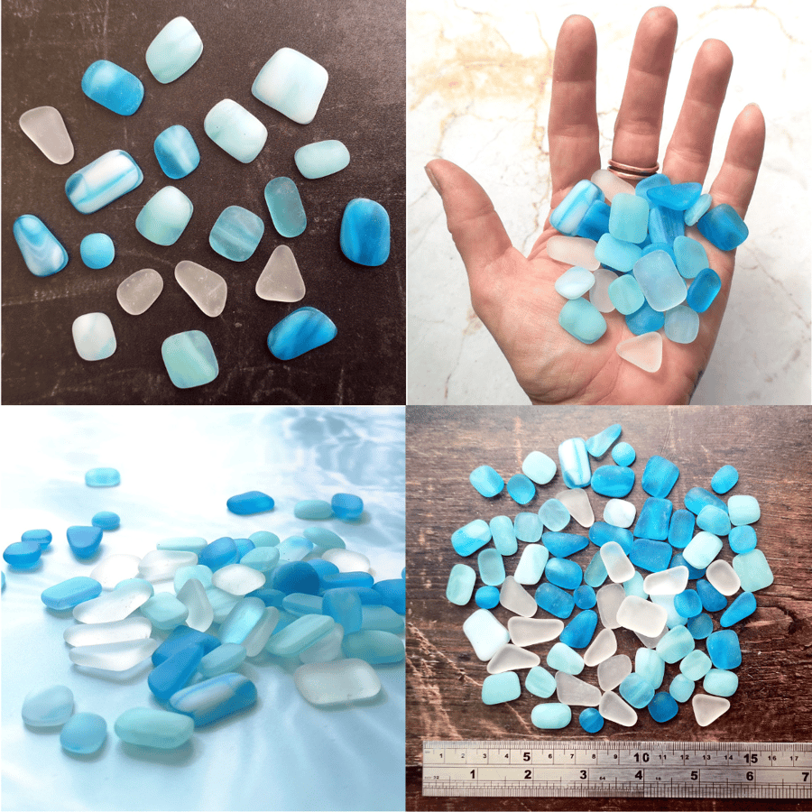 Tumbled Frosted Glass - Mixed Sizes - Various Amounts - Light Blue Sea Glass