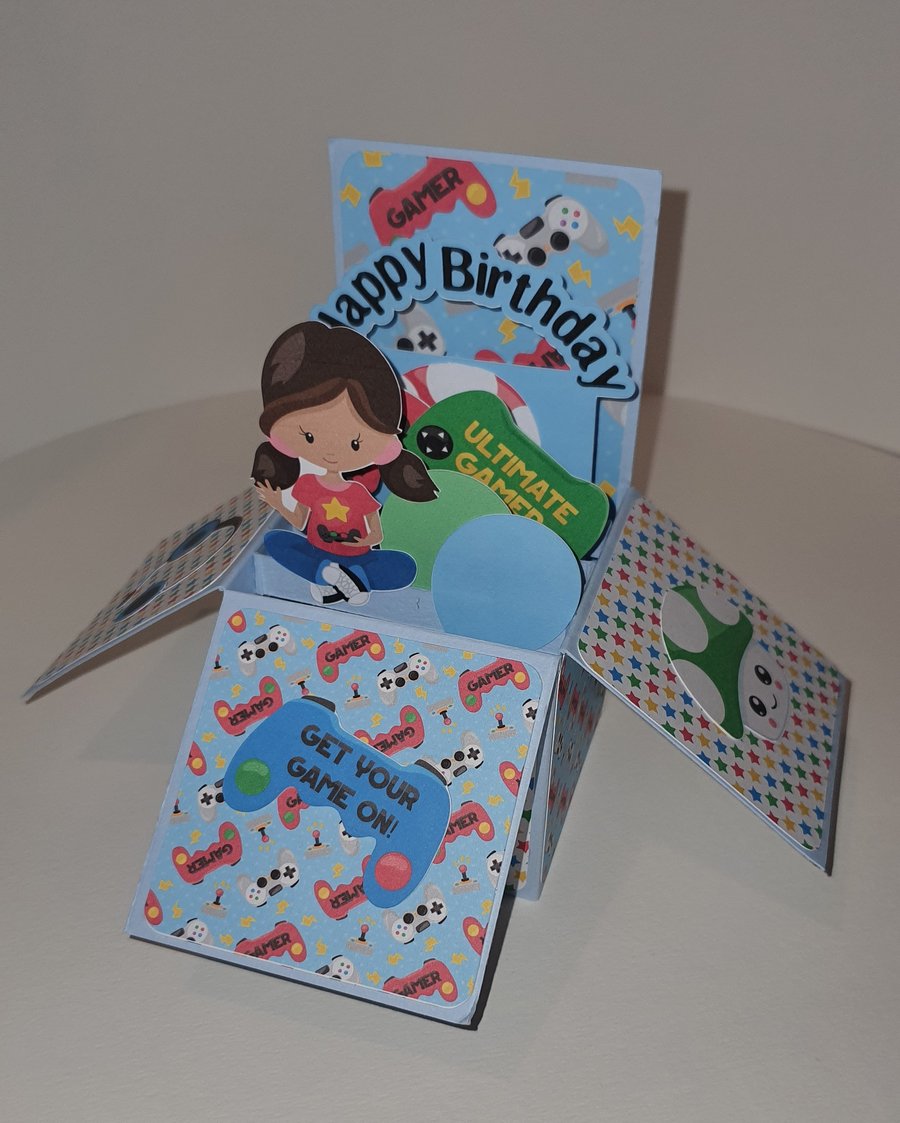 Gamer Girl Birthday Box Card - can be personalised