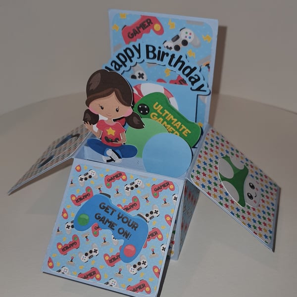 Gamer Girl Birthday Box Card - can be personalised