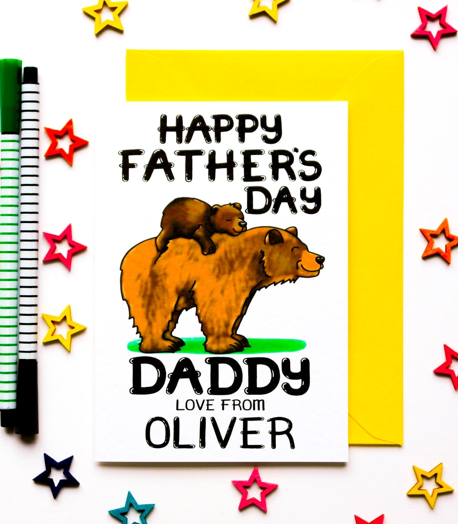 Personalised Cute Bear and Cub Father's Day Card From Son, Daughter