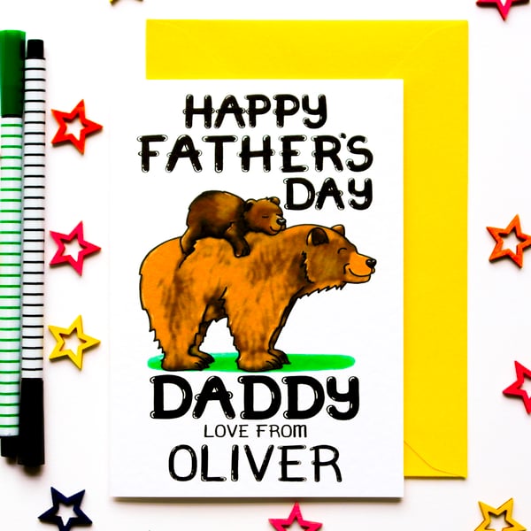 Personalised Cute Bear and Cub Father's Day Card From Son, Daughter