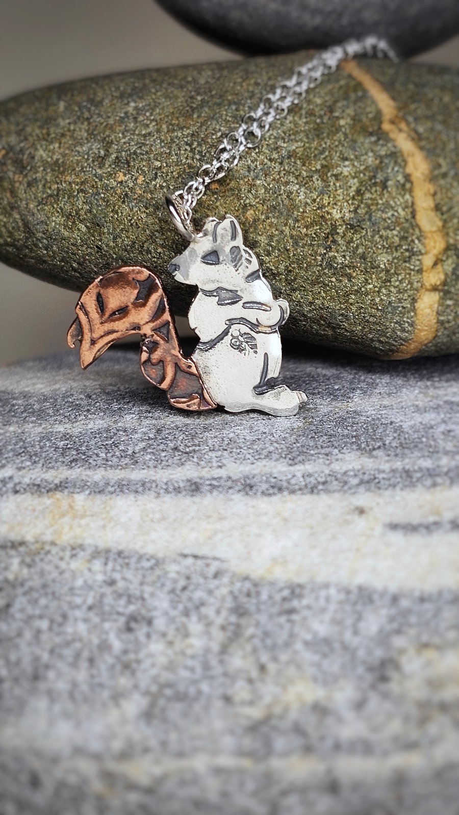 Wee Squirrel, sterling silver and copper, hallmarked in Edinburgh