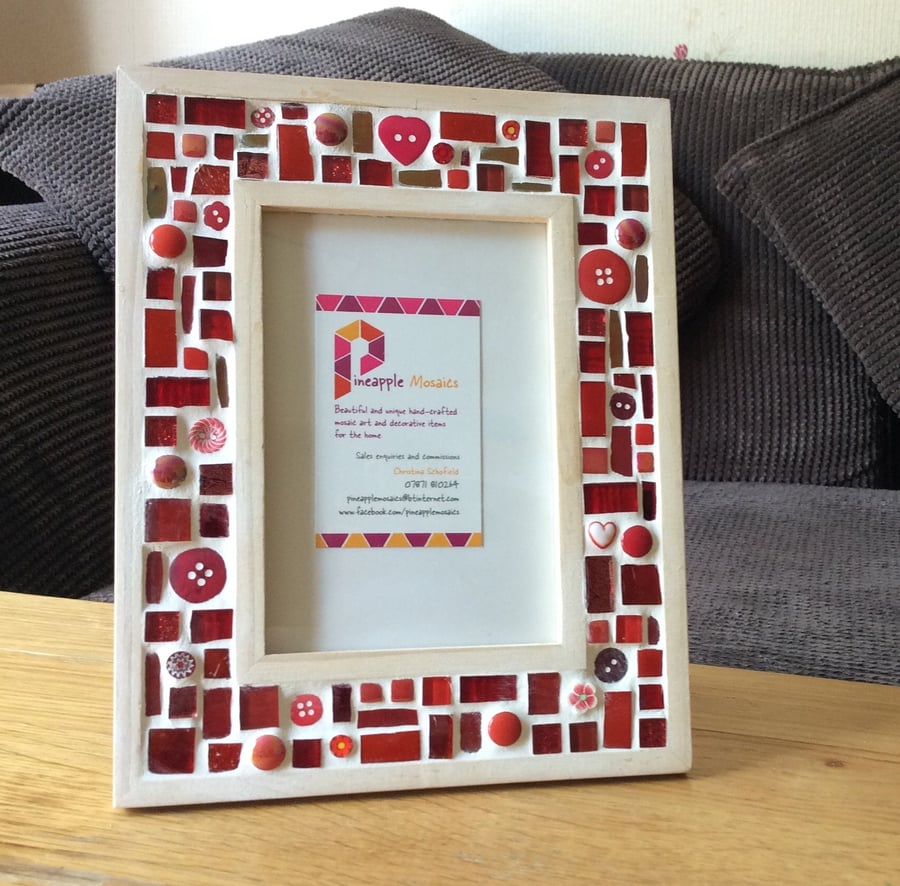 Red Mosaic Photo Frame 6x4" Picture Frame, Glass Art, Gift, Photo Frame