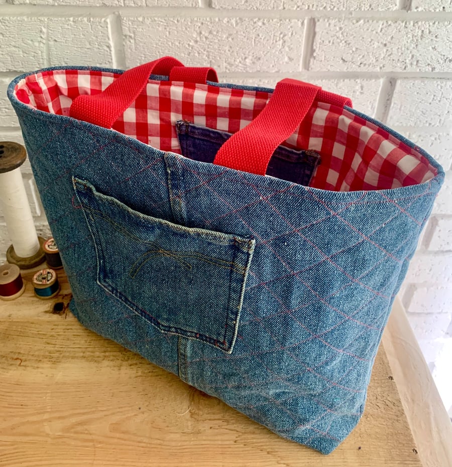 Upcycled Quilted Denim Tote Bag, Analogue Bag
