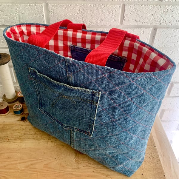 Upcycled Quilted Denim Tote Bag, Analogue Bag
