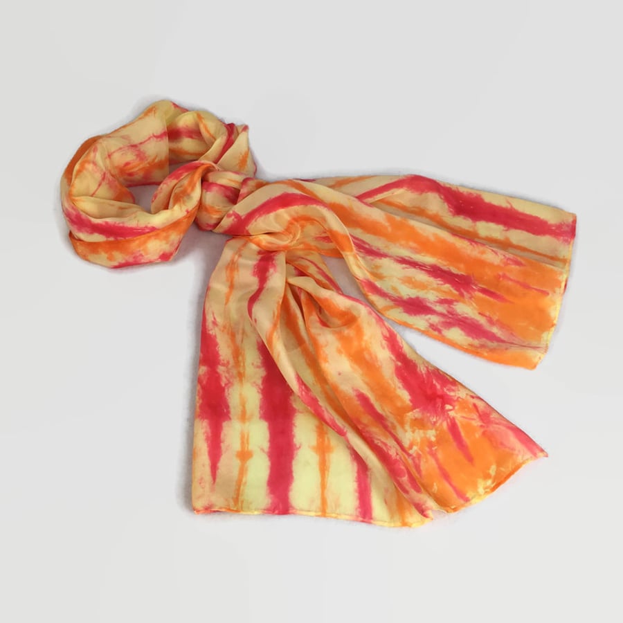 Silk scarf, womens fashion scarf, hand dyed silk crepe de chine,  striped 