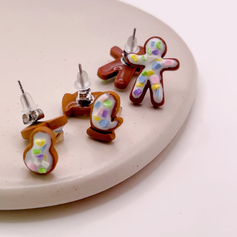 Christmas gingerbread earring set, cute holiday studs for women, 