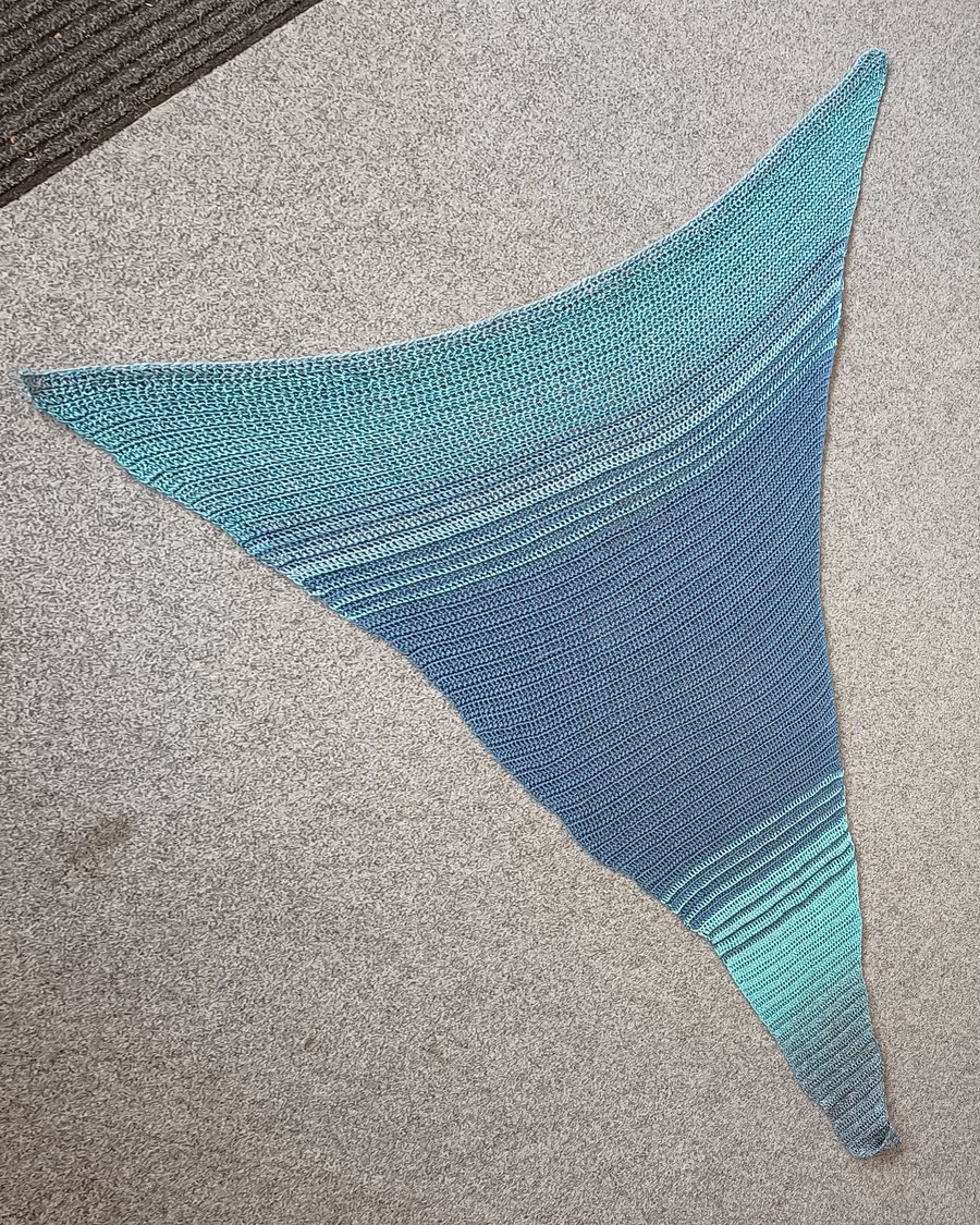 Lightweight asymmetric shawl in blues 