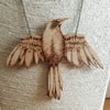 Large pyrography crow pendant