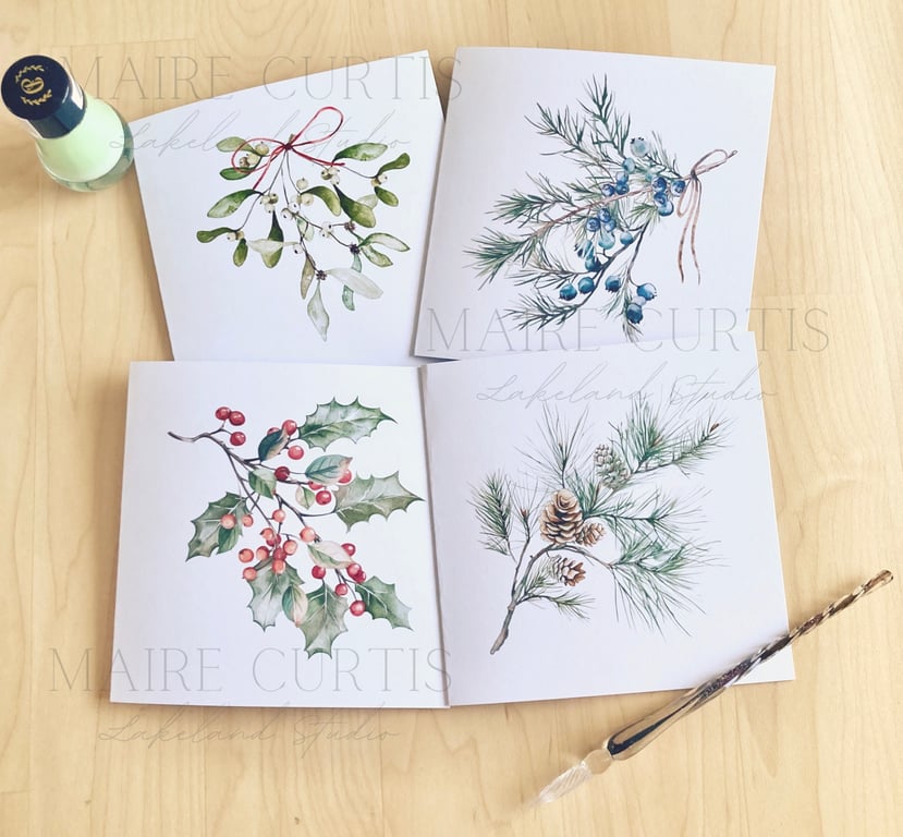 Watercolour Winter Botanicals Christmas Cards 6x6 with envelopes