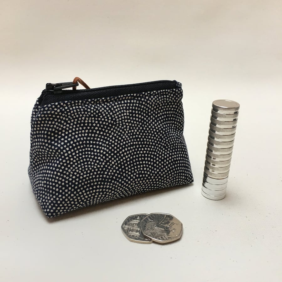 Mosaic Dots on Indigo Japanese Fabric Coin Purse